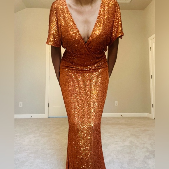 Rust Kimono Sleeve Maxi Occassion Dress - Picture 3 of 16